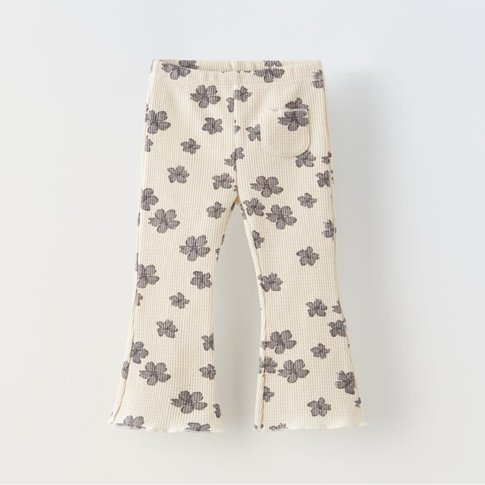 NWT Zara 4-5Y floral waffle weave knit flared leggings